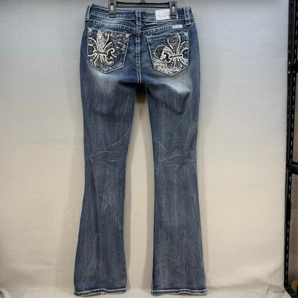 Miss Me Jeans Women's 28x35 (8) Dark Blue Standard Boot Fleur de Lis Western - Picture 2 of 15